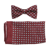 Burgundy Red Mini Floral Motif Bow Tie Set - Tie Doctor